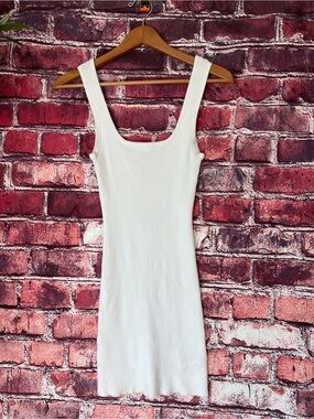 Rusty White Ribbed Knit Scoop Neck Tank Bodycon Dress